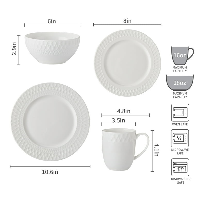 Pacifica Home Mila Bone China Modern White Porcelain Dinnerware