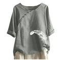 thumbnail image 2 of GaThRRgYP Womens Tops Dressy Casual,Women's Cotton and Linen Printed T-shirt for Slimming and Casual Personality Printing Top for Women's Clothing Dark Gray XXL, 2 of 3