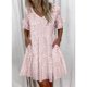 thumbnail image 3 of Gibobby Vestido de verano casual para mujer Vestido de verano para mujer con estampado de leopardo fragmentado, cuello en V, manga con volantes y rodilla dobla(Rosa,G), 3 of 3