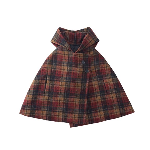 POIUYTR Baby Toddler Girls Wool-Blend Plaid Hooded Cape Coat Girl Christmas Outfits Plaid Poncho Coat 1-10Y