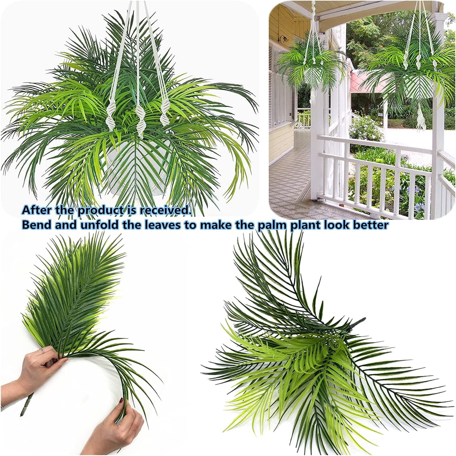 Artificial Tropical Palm Plants, Faux Plant Plastic Shrubs Fern Leaves Coconut Tree Fake Bushes for Indoor Outdoor Verandah Office Table Centerpieces Arrangements DIY Decoration
