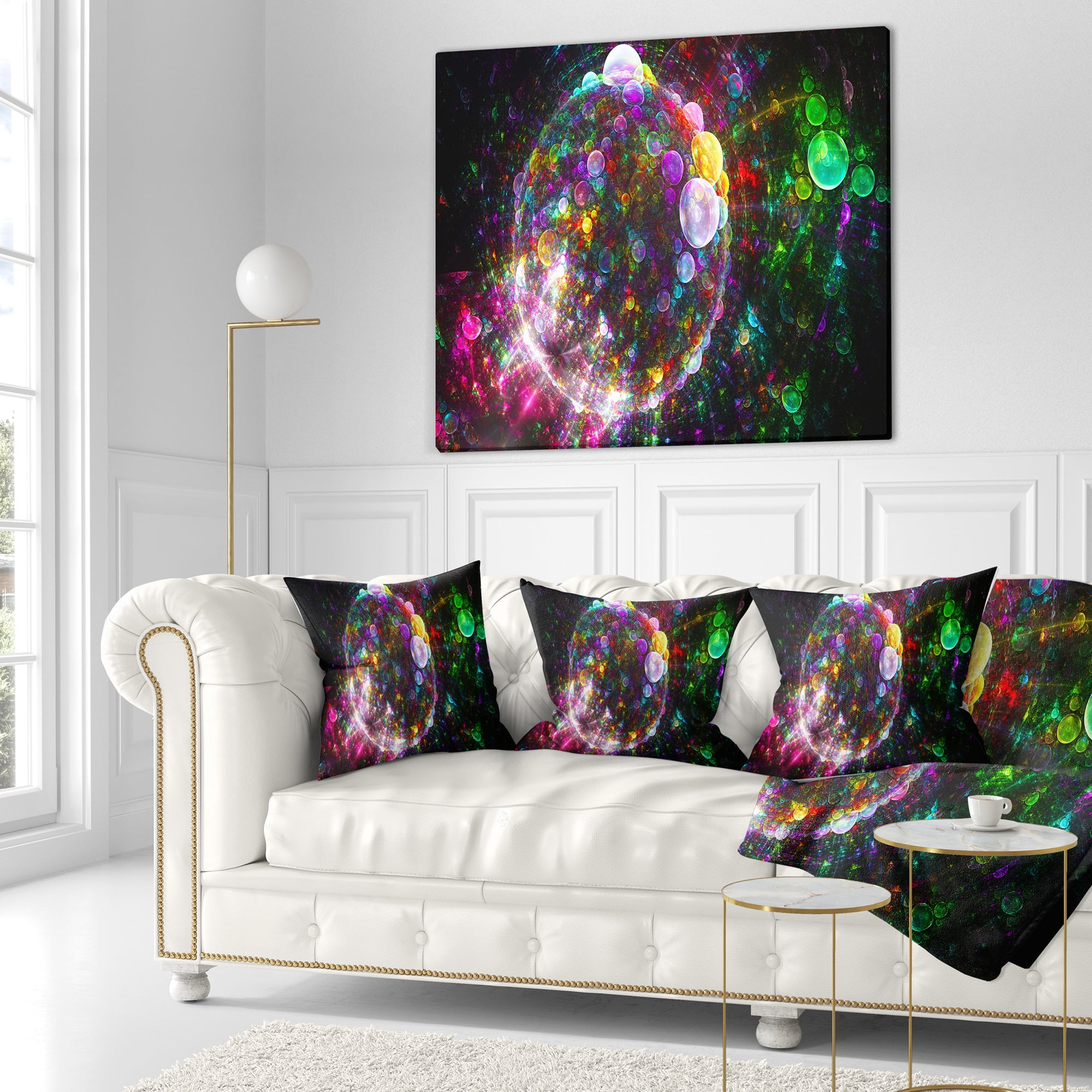 Designart Multi Color Fractal Spherical Bubbles - Abstract Throw Pillow - 16x16
