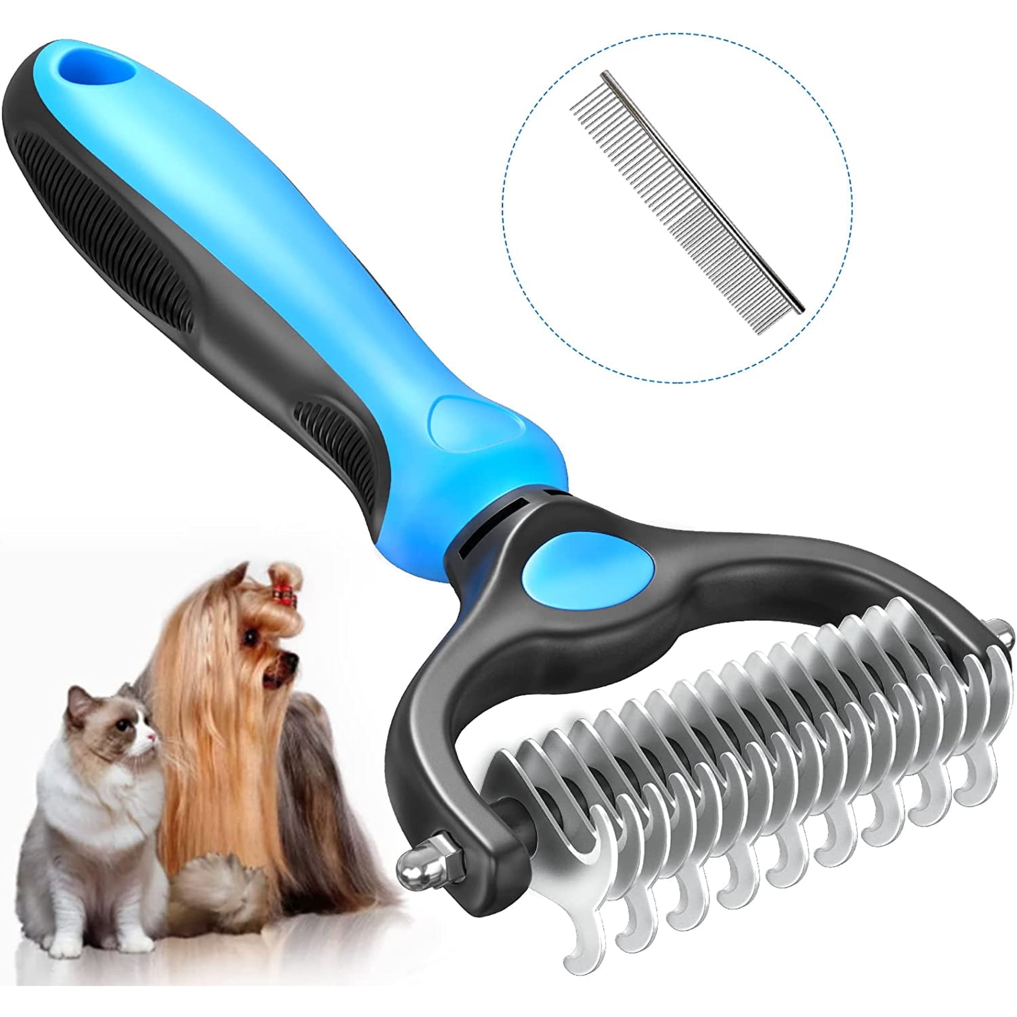 UPITOR Planet Pet Grooming Brush - 2-Sided Dematting Comb and Undercoat Rake for Dogs and Cats,Extra Wide, Blue, Dog Grooming Brush, Dog Shedding Brush