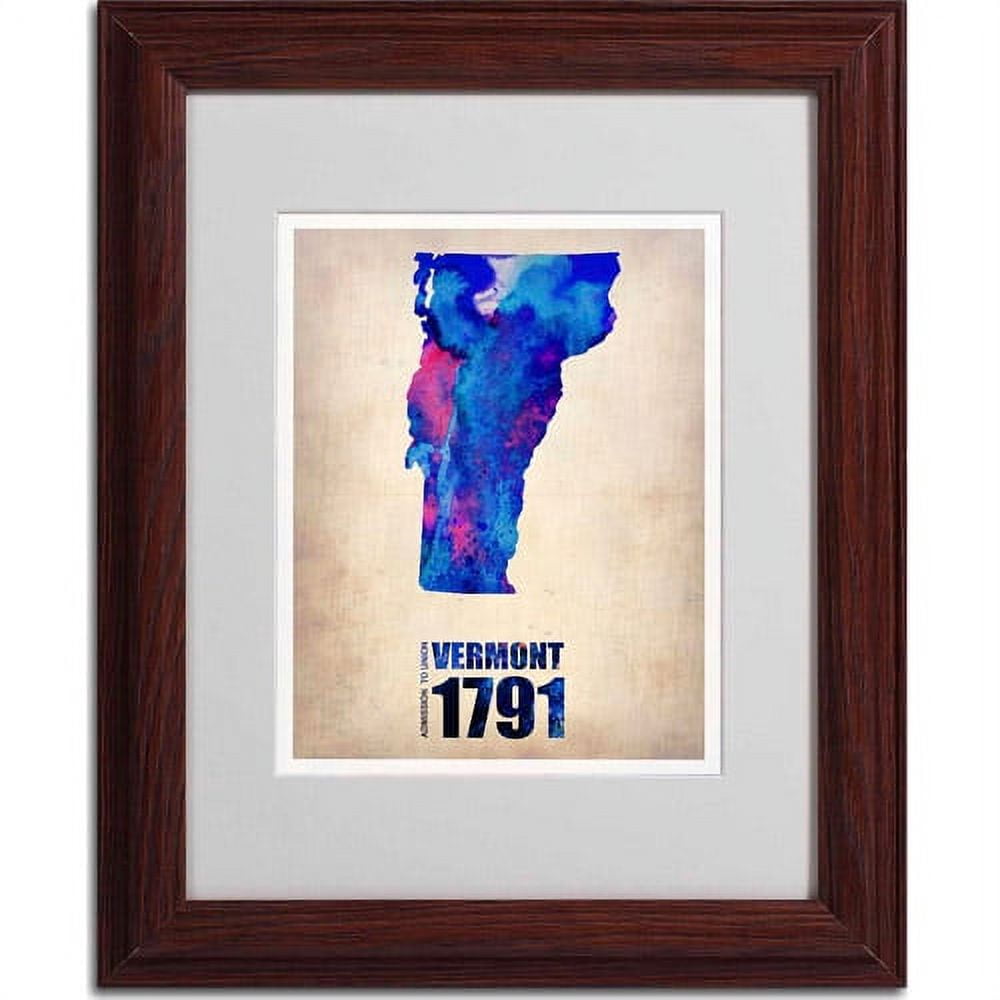 Trademark Fine Art "Vermont Watercolor Map" Matted Framed Art by Naxart, Wood Frame