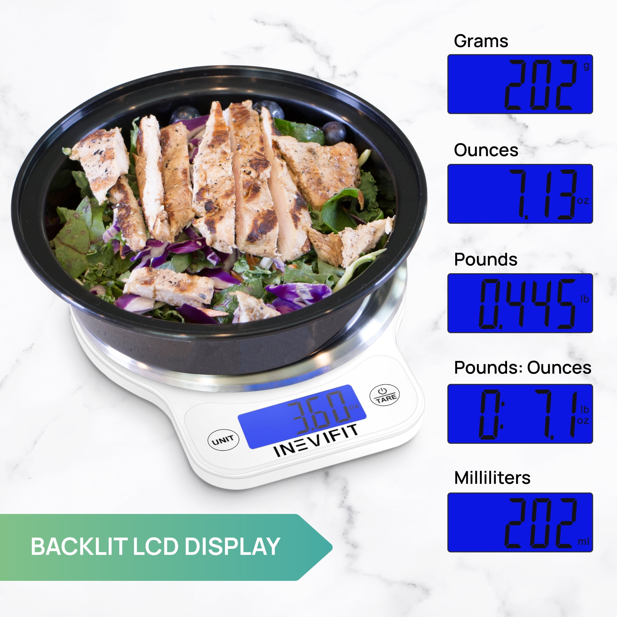 INEVIFIT Digital Kitchen Scale, Food Scale 13 lbs/6kgs Max, Black with  Stainless