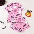 thumbnail image 4 of CUZIBR Baby Pajamas For Girls Halloween Short Sleeve Bow Print Button Down Shirt And Shorts 2 PC Sleepwear Ghost Pumpkin Spider Graphic Lapel Smooth Comfort Casual Daily Nightwear,Pink,9-10 Years, 4 of 9
