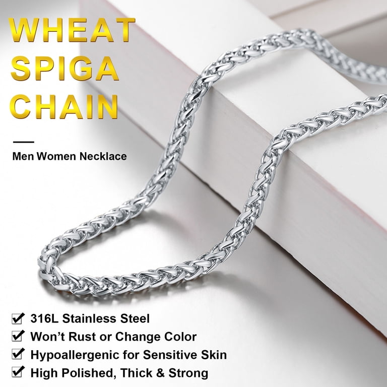 FOCALOOK Wheat Chain Necklace, 316L Stainless Steel photo 5