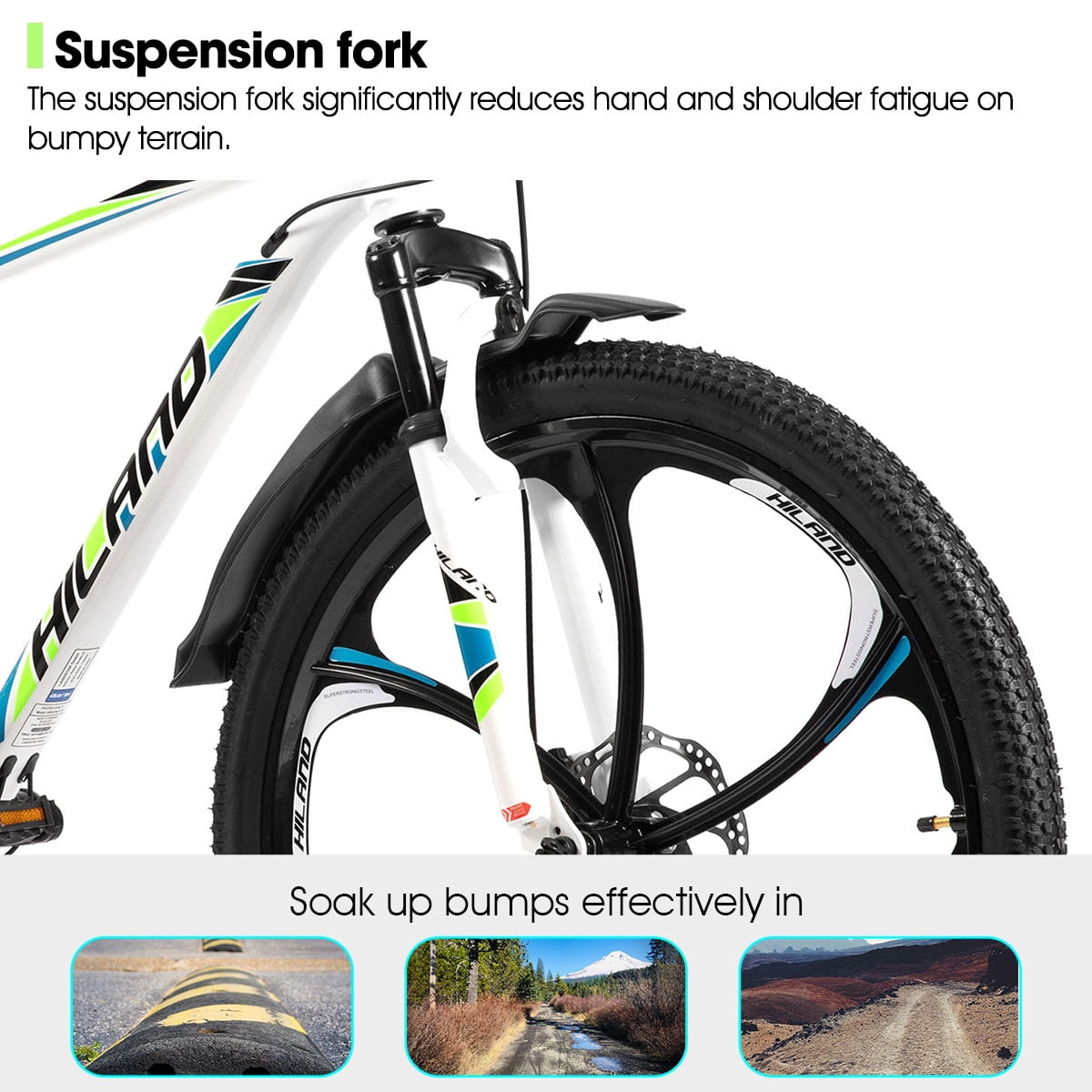 HILAND 26" MTB Mountain Bike for Men Women Adults, 18-Speed, Disc Brake, Lightweight Aluminum Frame, 3/6 Spoke Wheel