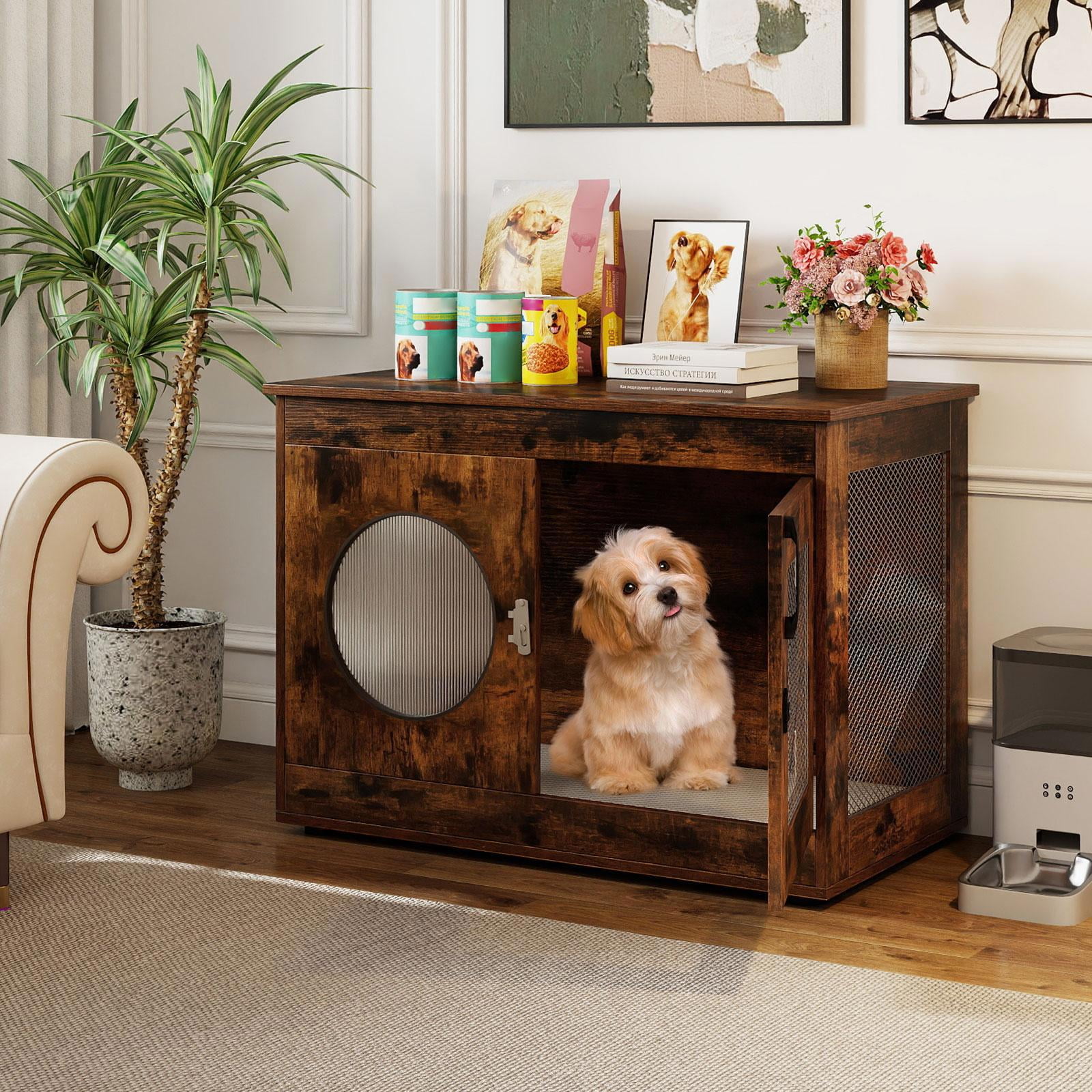 Barara King Dog House with Translucent Window and Lockable Door, Pet House for Small and Medium Dogs, Rustic Brown