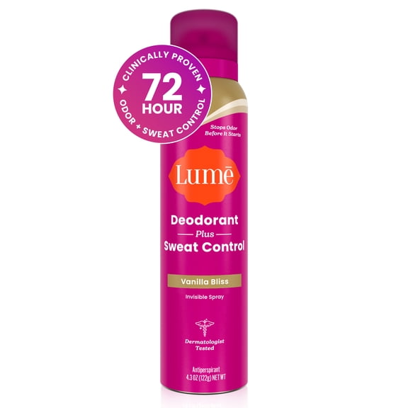 Lume Deodorant Plus Sweat Control -  Invisible Spray - Clinical Strength Antiperspirant - Vanilla Bliss - 4.3oz