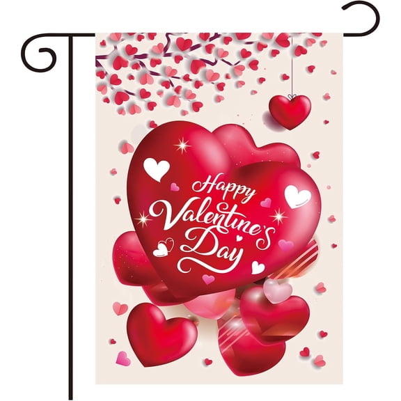 Valentines Day Seasonal Garden Flag Welcome Double Sided Burlap Outdoor Yard Flag 12x18 Inch for Holiday Decoration