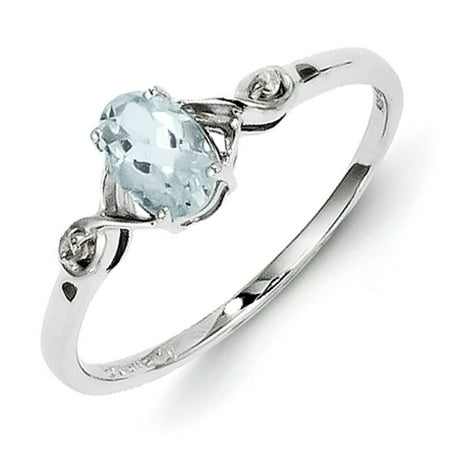 Oval White Topaz Ring - Sterling Silver Rhodium Plated Diamond and Aquamarine Oval Ring