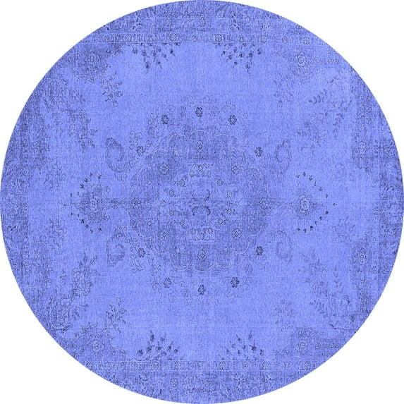 Ahgly Company Machine Washable Indoor Round Oriental Blue Industrial Area Rugs, 4' Round