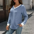 thumbnail image 2 of Waffle Knit Button Up Blouse for Women V-Neck 3/4 Sleeve Top in Relaxed Tunic Fit Textured Fabric for Everyday Fall Spring Wear, 2 of 7