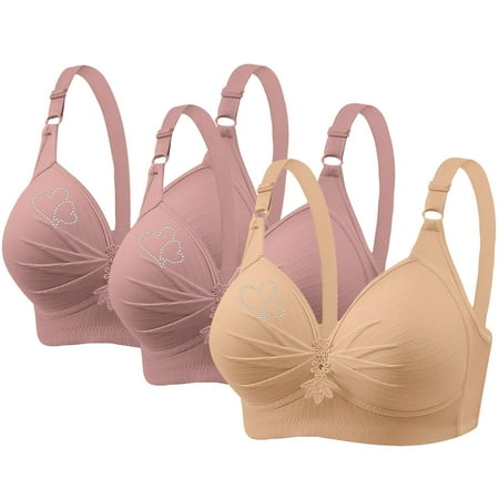 Bigersell Wireless Push up Bra Discouts 3pcs Woman s Printing Push up Bras Plus Size Daily Bra Underwear No Underwire Balconette Bra Style F-595 Beige 3XL