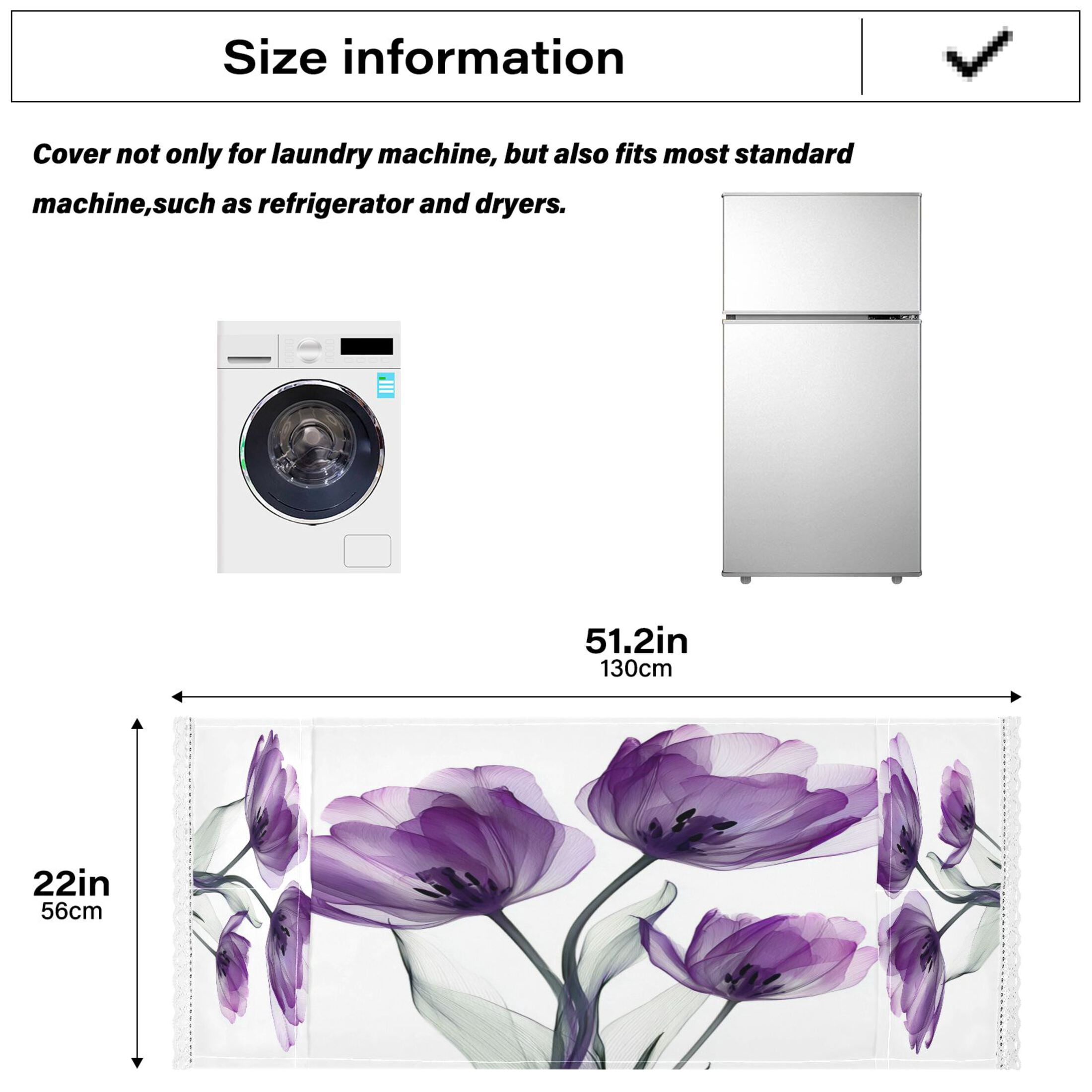 Wobogo Purple Tulips Washing Machine Cover Dustproof Washer Dryer Cover Waterproof Laundry Room Decorative Protector