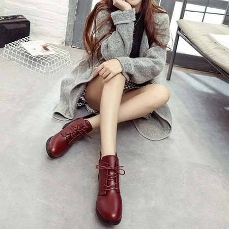 

jsaierl Womens Lace Up Ankle Booties Low Heels Chunky Dressy Boots Side Zipper Leather Fashion Short Booties Pointed-toe Shoes
