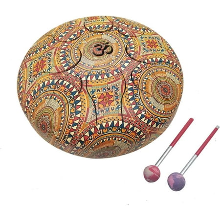 India Meets India Handmade Musical Instrumental - Drum OM Tongue Drum/Tank Drum/Steel Percussion Hangpan Drum/Hand Drum Multicolor - 9 with Bag and 2 Matte Sticks