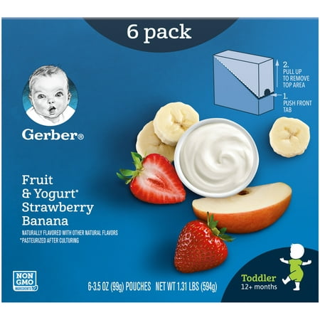 Photo 1 of 2 Gerber Fruit and Yogurt Stage 3 Toddler Food Strawberry Banana, 3.5 oz, Pouch (Pack of 6)