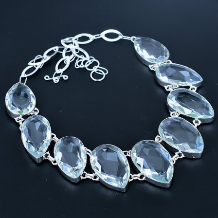 White Topaz Pear Gemstone Handmade Gift 925 Sterling Silver Necklace 18" VJ 1041