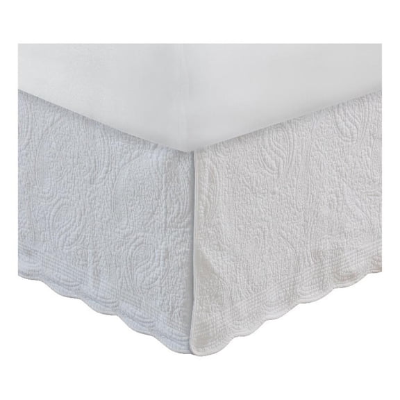 Benjara Muka Paisley Quilted Full Bed Skirt & Cotton Drop - White