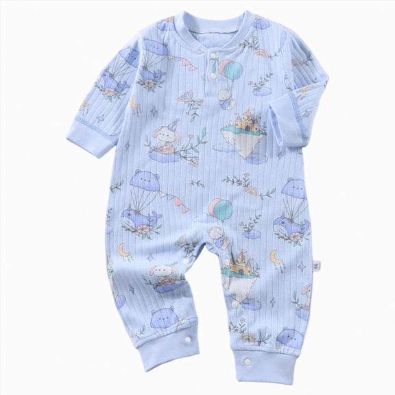 CAUYDY Boys Clothes for Baby Newborn Sleepers 3 6 9 12 18 24 Months Preemie Long Sleeve Romper Infant Boy Pajamas Fall Winter Toddler Bodysuit Sky Blue for Sizes 3-6 Months