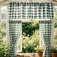 thumbnail image 4 of 3pcs Cafe Curtain Set, One Top Valance and Two Lower Panels, Light Filtering Thermal Window Covering for Kitchen Bathroom Basement Laundry Room and Small Windows, B-Green, 4 of 9