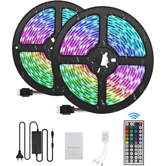Tira de luces LED de 10 m, 300 LED, RGB 5050, IP65, multicolor, decoración de neón recortable, 44 LED, control remoto, 12 V, 5 A