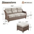 thumbnail image 4 of OPOHORO 3 Pieces Weather Resistant Rattan Outdoor Patio Sofa with 6" Thick Cushions and Ottomans, All Weather Brown Wicker Furniture Patio 3-Seat Couch for Patio Backyard Porch, Beige, 4 of 10