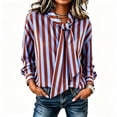 thumbnail image 3 of ClodeEU Women's Long Sleeve Tie V Neck Striped Shirt，Casual Loose Fit Button Down Blouse Multicolor,Women's Plus M, 3 of 7