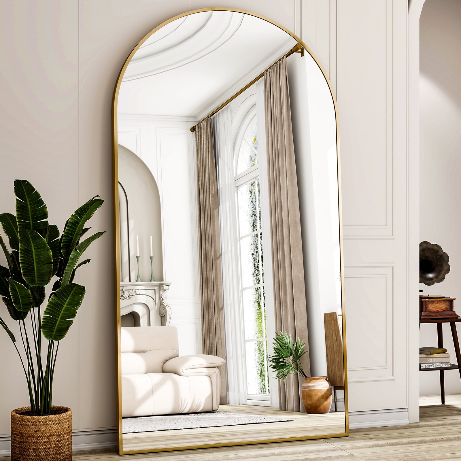 GRAHMCY 77"x38" Arched Full Length Mirror Floor Standing Mirror, Gold