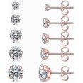 thumbnail image 1 of 5 Pairs Stud Earrings Set, Hypoallergenic Cubic Zirconia 316L Earrings Stainless Steel CZ Earrings 3-8mm, 1 of 4