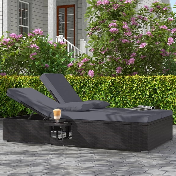 Auranook 3 PCS Patio Furniture Set w/Cushioned Papasan Chairs Tempered Glass Coffee Table