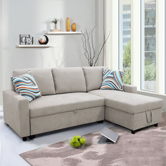 Grey Flannelette 2-Piece Couch Living Room Sofabed suitable for living room, apartment Combination sofa bed