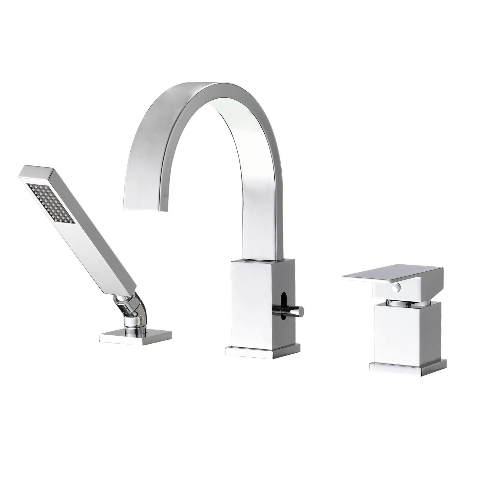 Waterfall Bathtub Faucet with Sprayer, 3-Hole Roman Tub Filler with Hand Shower Deck Mount Waterfall Tub Spout Set