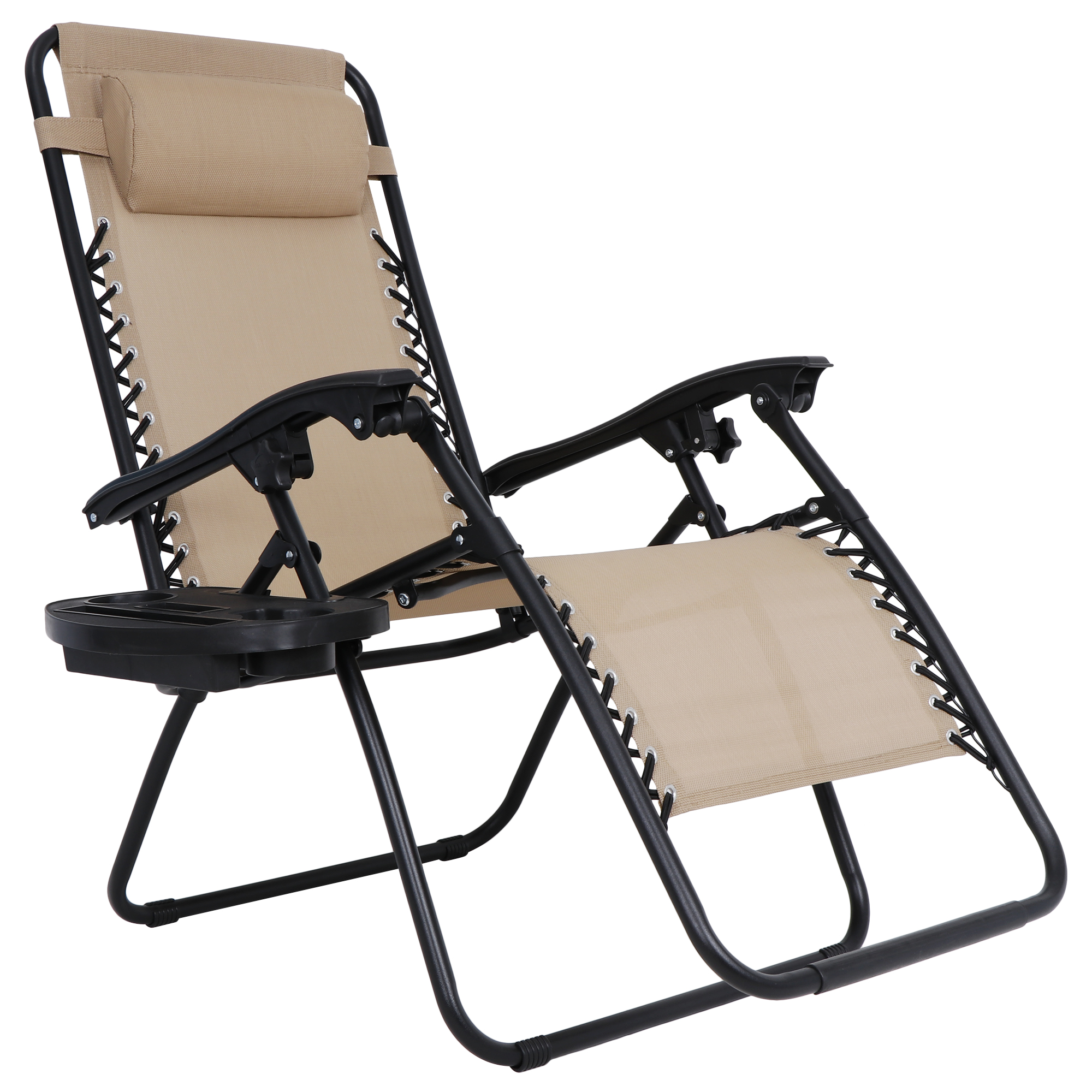 ZENSTYLE Set of 2 Adjustable Recline Chairs Zero Gravity Patio Beach Lounge 330LBS W/ Cup Holders Beige - image 2 of 9