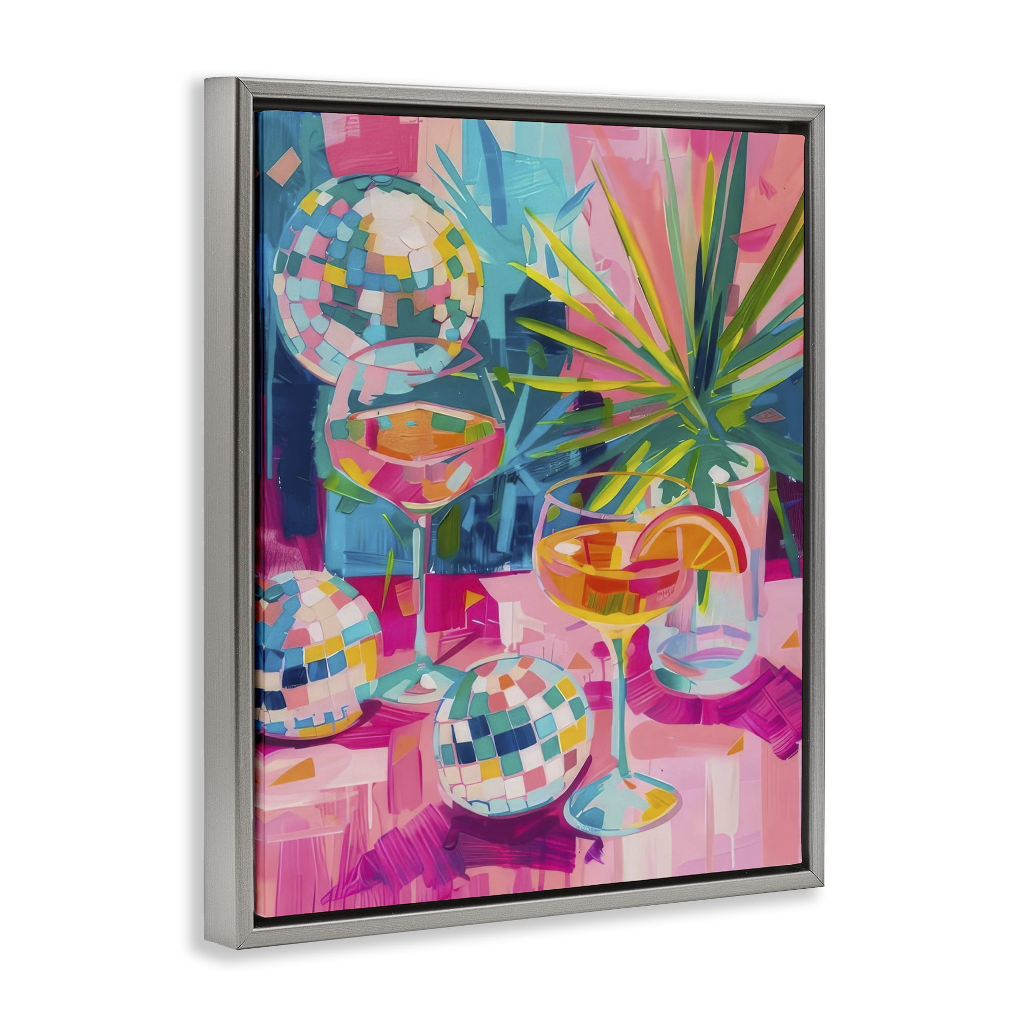 Stupell Industries Dazzling Disco Cocktails Food & Beverage Painting Gray Floater Framed Canvas Art Print Wall Art, 17 x 21