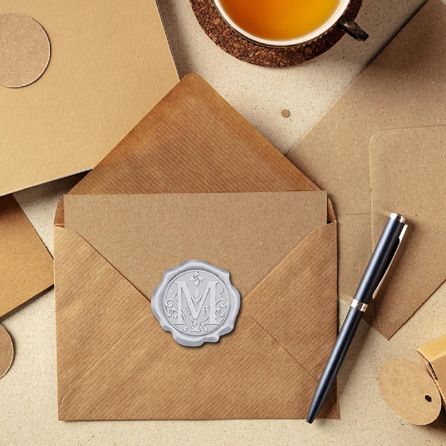 100pcs Initial M Wax Seal Stickers Silver Letter Alphabet Self Adhesive Seal Stickers Sealing Label Decal