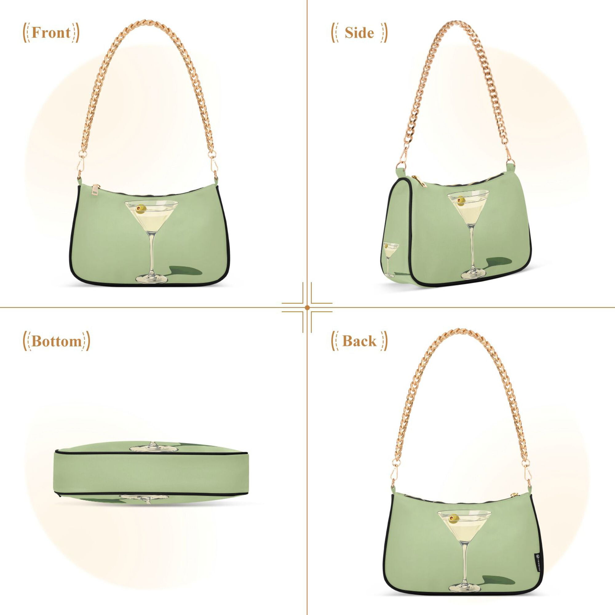 FORMRS Womens Shoulder Bag with Chain Strap Clutch Purse Cute Tote Handbag, Light Green Martini
