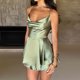 thumbnail image 5 of Vestido Drapeado De Raso Vestido drapeado de satén para mujer Vestido tuinic sin mangas Traje de vacaciones (Verde L) Ygjytge para Mujer Verde T M, 5 of 7