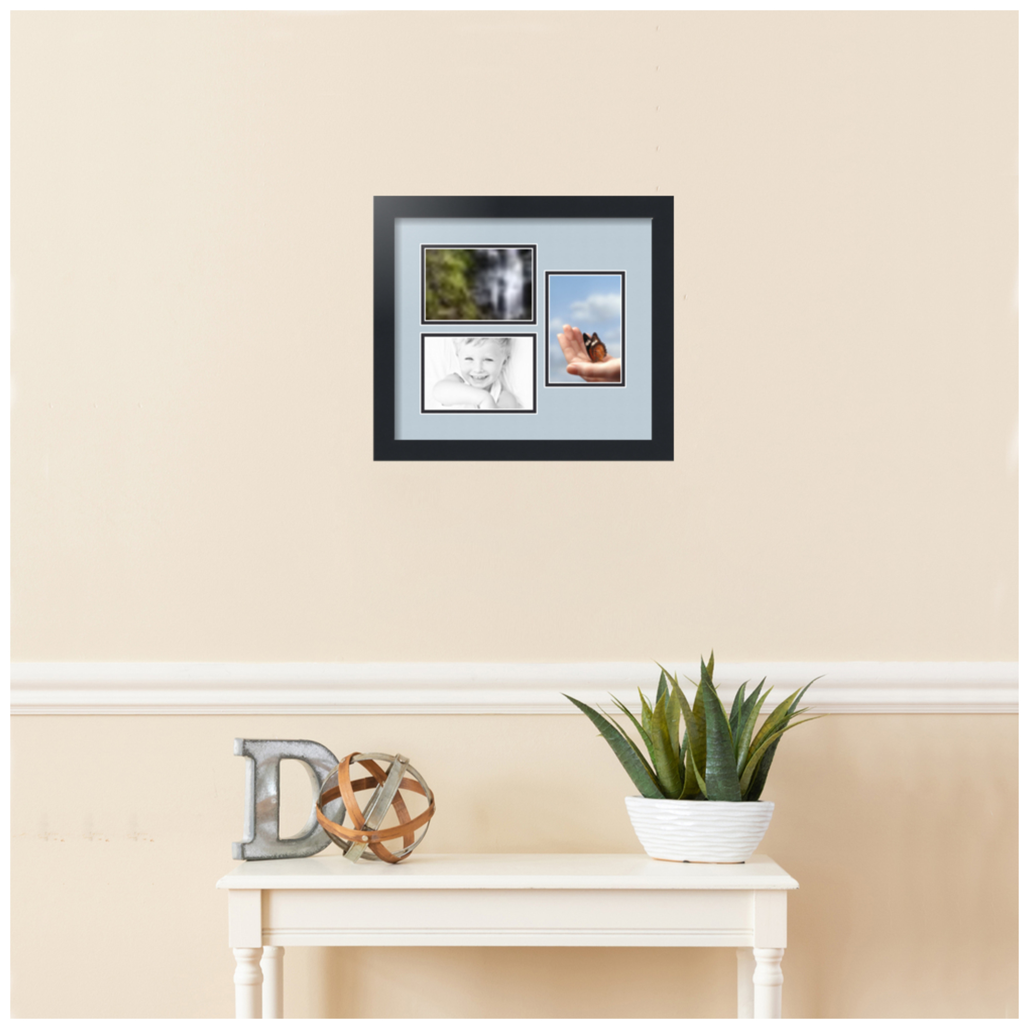 ArtToFrames Collage Photo Picture Frame with 3 - 4x6 Openings, Framed in Black with Baby Blue and Black Mats (CDM-3926-331)