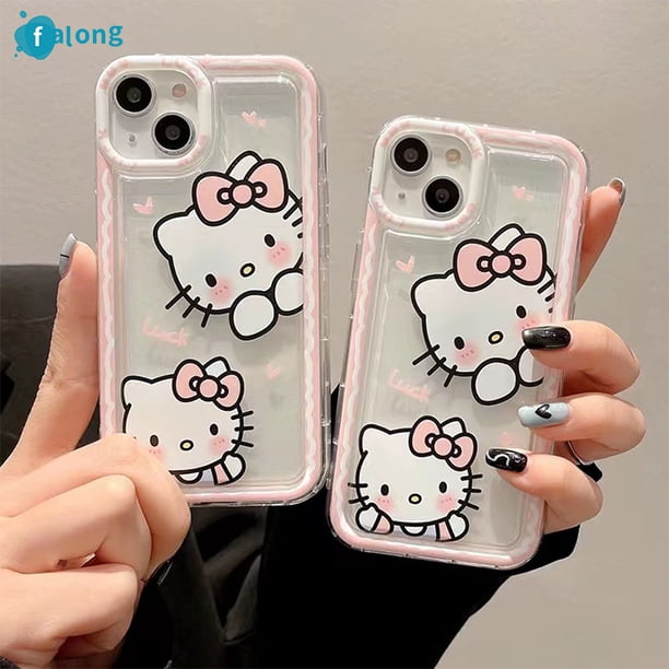 Sanrio Ins Hello Kitty-funda de teléfono con borde rosa para Iphone 15, 14, 13, 11, 12 Pro Max, X, XR, XS, Y2k, regalo transparente de silicona anticaída