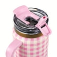 thumbnail image 3 of Thyme & Table 32oz Stainless Steel Luna Tumbler with Handle and Dual Straw Lid, Pink Gingham, 3 of 8