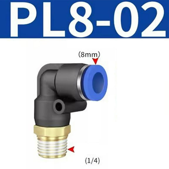 Pneumatic Elbow Quick Connector 1/4" Npt Brass L-Shaped Air Fitting Adapter For Air Compressor Tools Black And Blue Pl4-16 Pl8-02