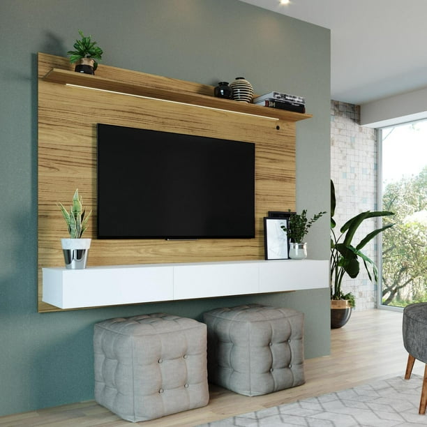 Bliss Floating Entertainment Center, Floating TV Stand Wall Mounted, Freestanding Wall Mounted Entertainment Center, TV Wall Panel 70 inch TVs with LED Strip, Drawers and - Natural - Walmart.com