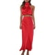 thumbnail image 1 of Conjunto de vestido largo de dos piezas de satén para mujer - Top sin mangas con cuello alto y falda con abertura lateral, ropa formal y casual para fiestas, 1 of 7