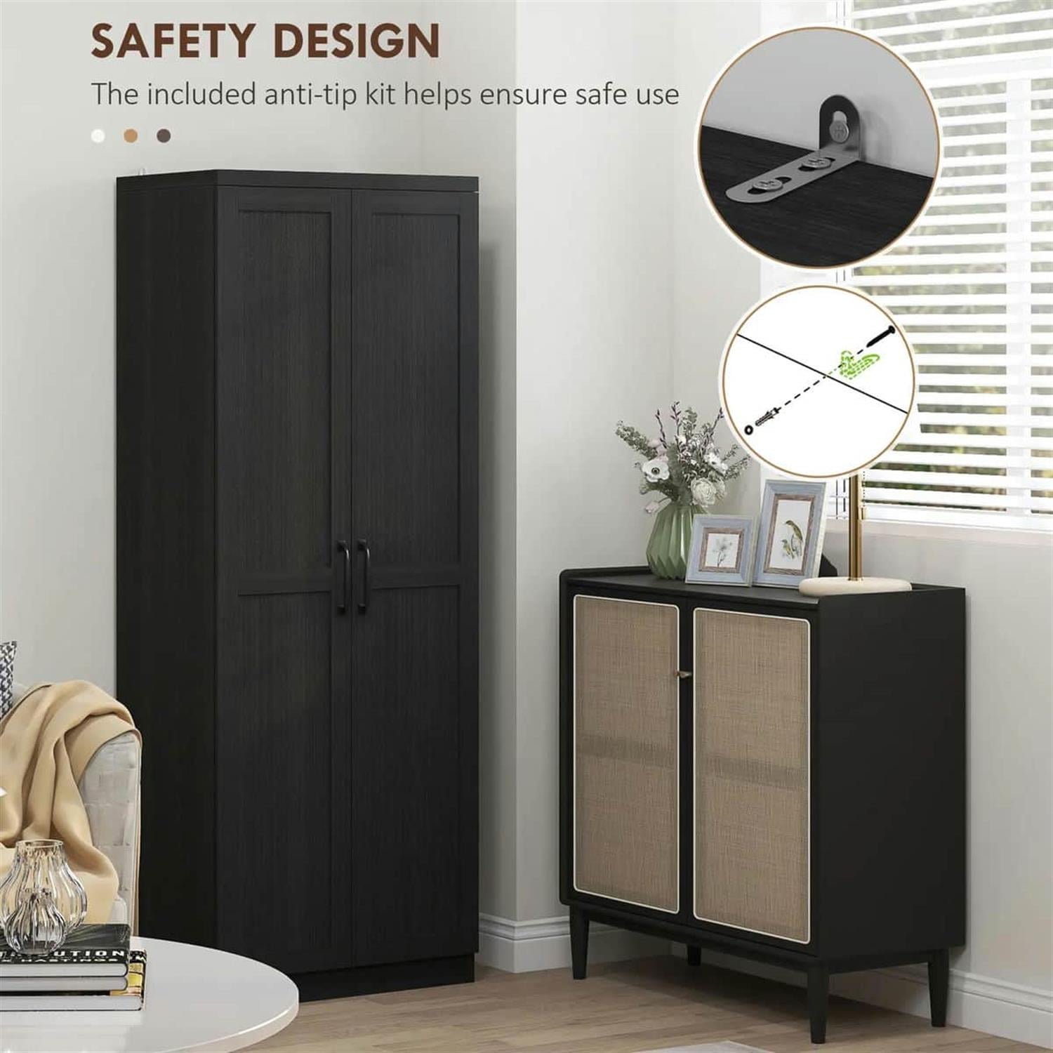 Demi Bonn 62" Large 2-Door Pantry Cabinet, Freestanding Storage Unit with 2 Adjustable Shelves for Dining Room, Spacious Kitchen Organization, Black