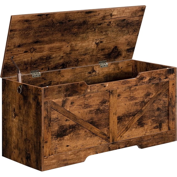 HOOBRO 39.4" Storage Chest Retro Toy Box Organizer with Safety Hinge Rustic Brown