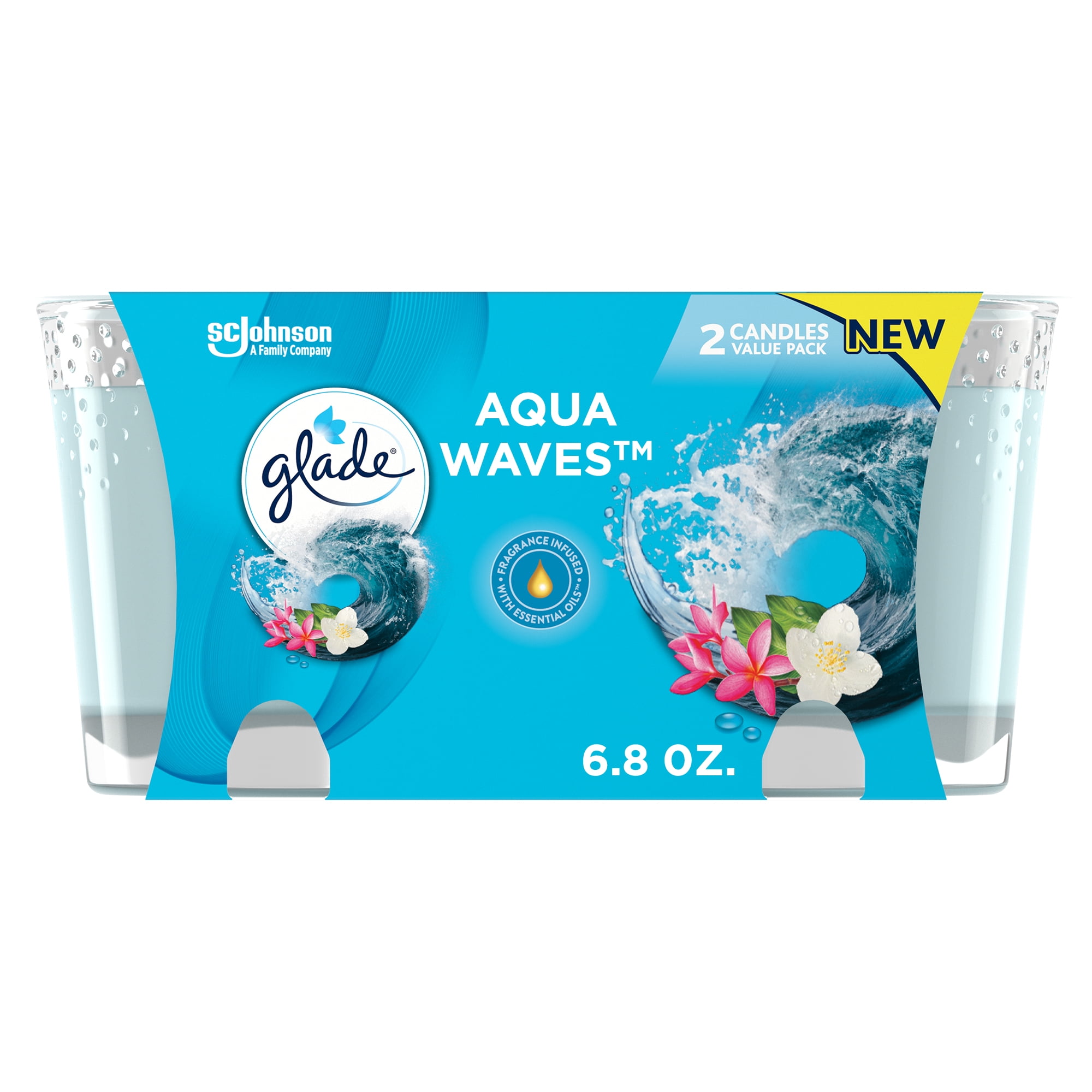 Glade Jar Candle, Scented Candles, Aqua Waves, Twin Candle, 6.8 oz