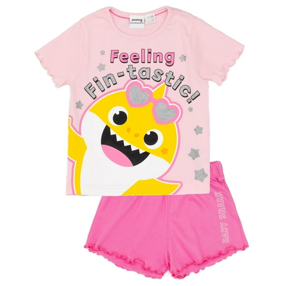 Baby Shark Pyjama Rose à Manches Courtes pour Filles